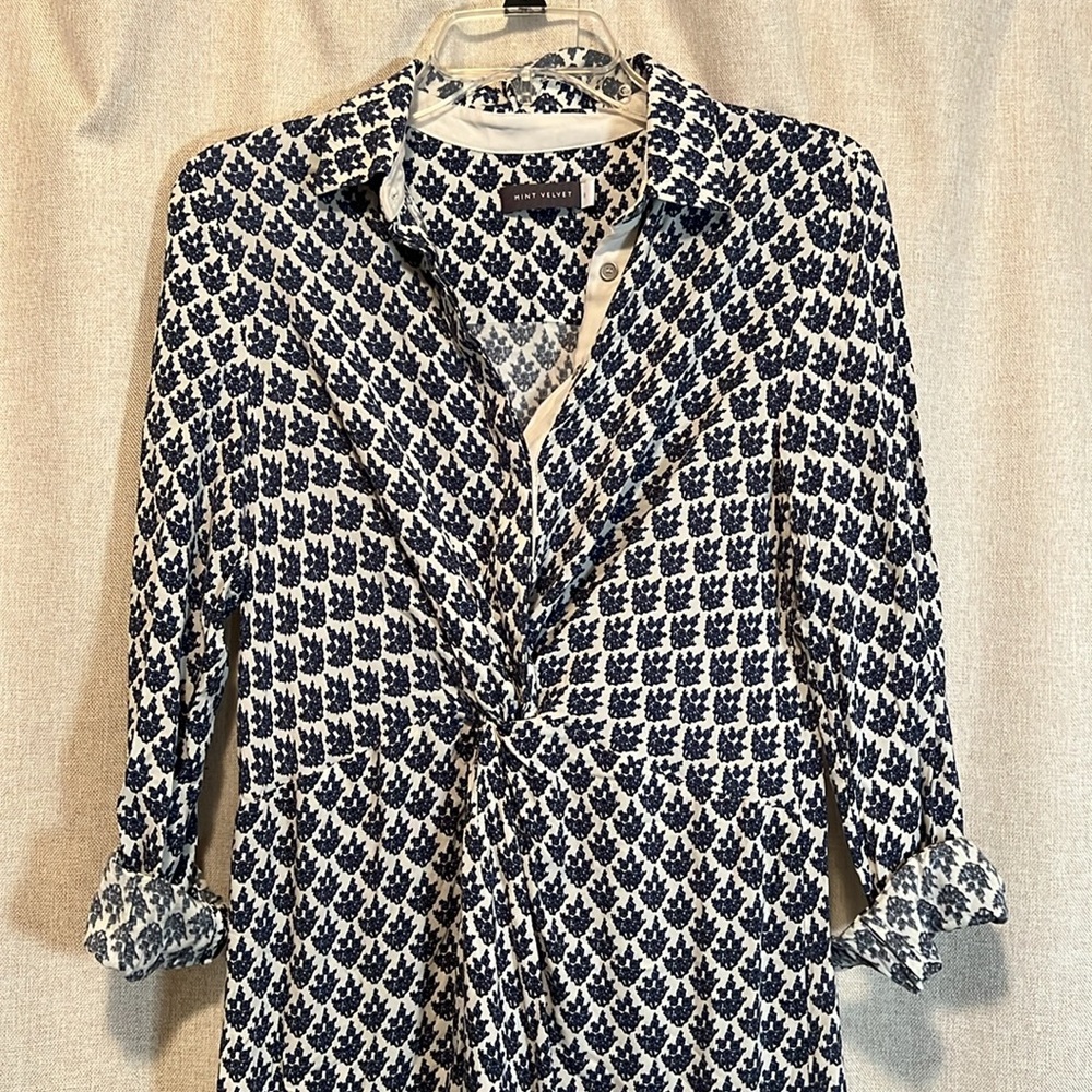 Mint Velvet Blue Twist Front Asymmetric Shirt Dress Size 4 (UK 8) - Picture 3 of 11